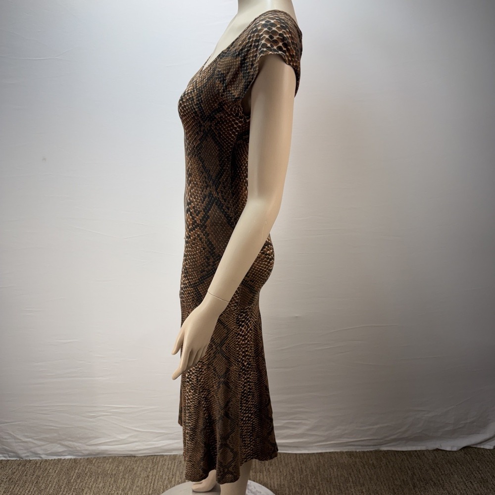 Betsey Johnson Vintage Midi Dress Size S‎ Bodycon Flare Brown Snake Print Jersey - Picture 3 of 7